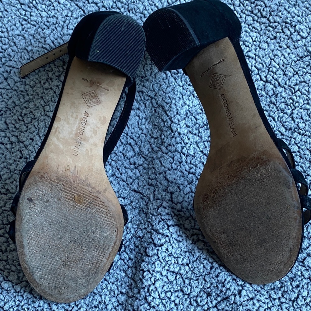 ANTONIO MELANI Black Suede Strappy Ankle-Heel Sandals - Picture 6 of 6